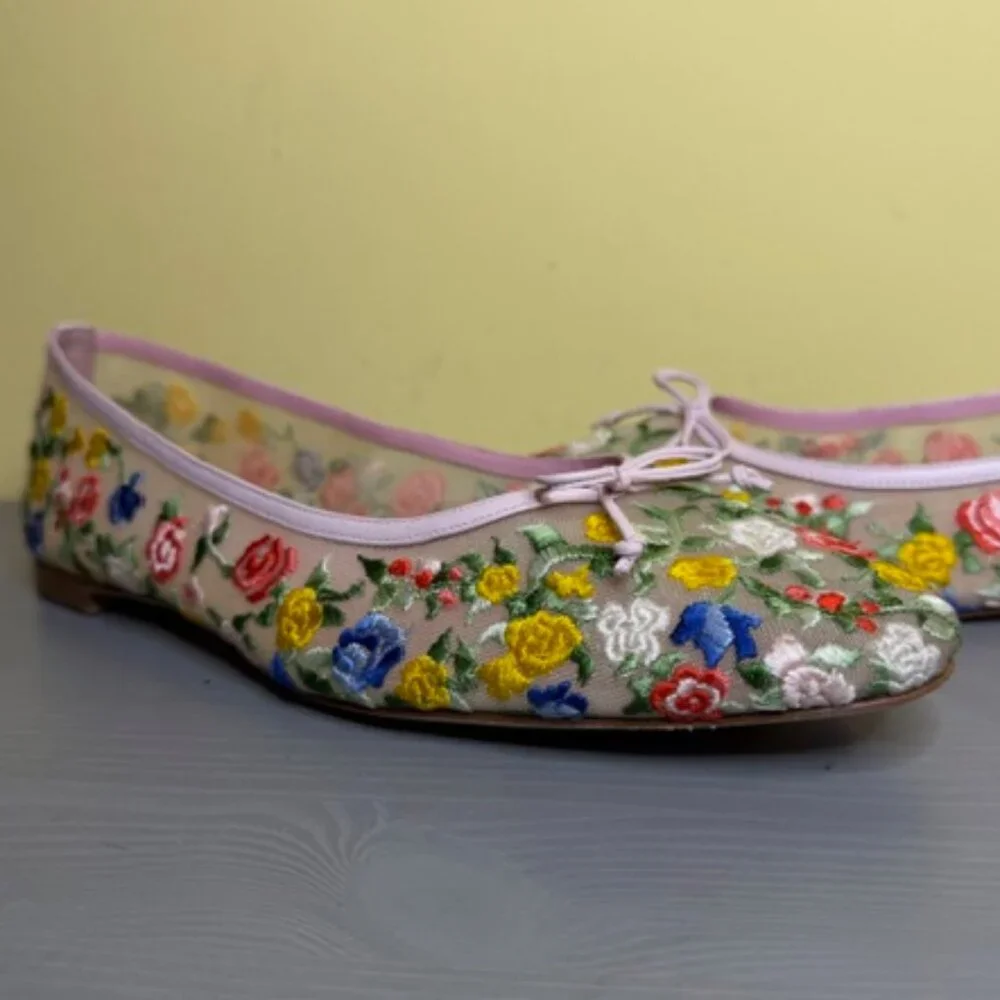 Manolo Blahnik floral mesh bow ballerina flats, size 40, NWOT - Picture 2 of 5